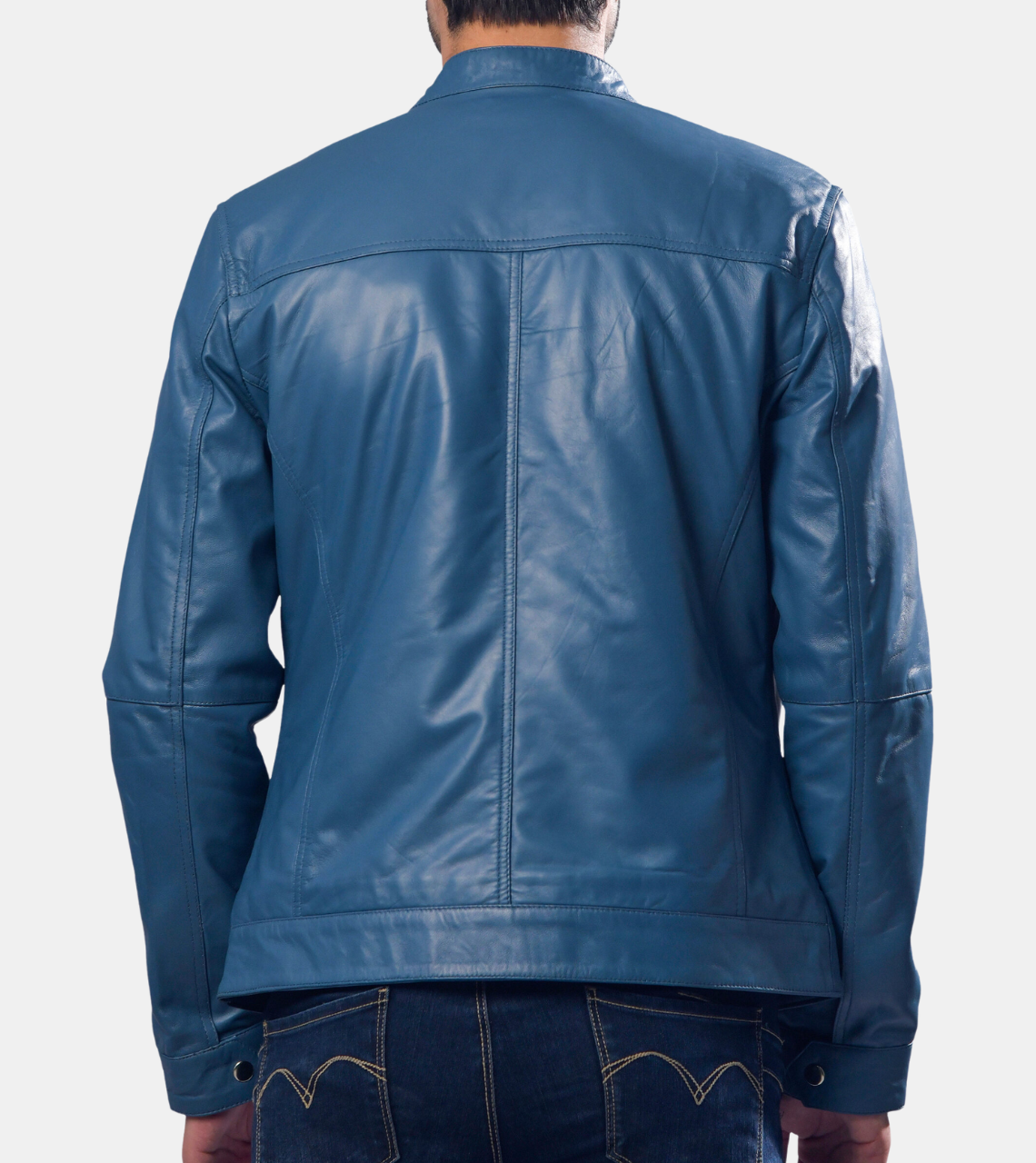  Kalvae Men's Blue Leather Jacket Back