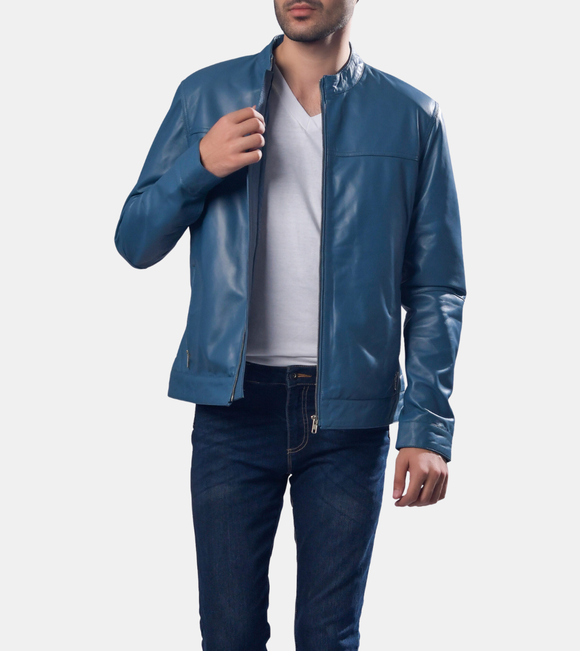 Men's Blue Leather Jacket 