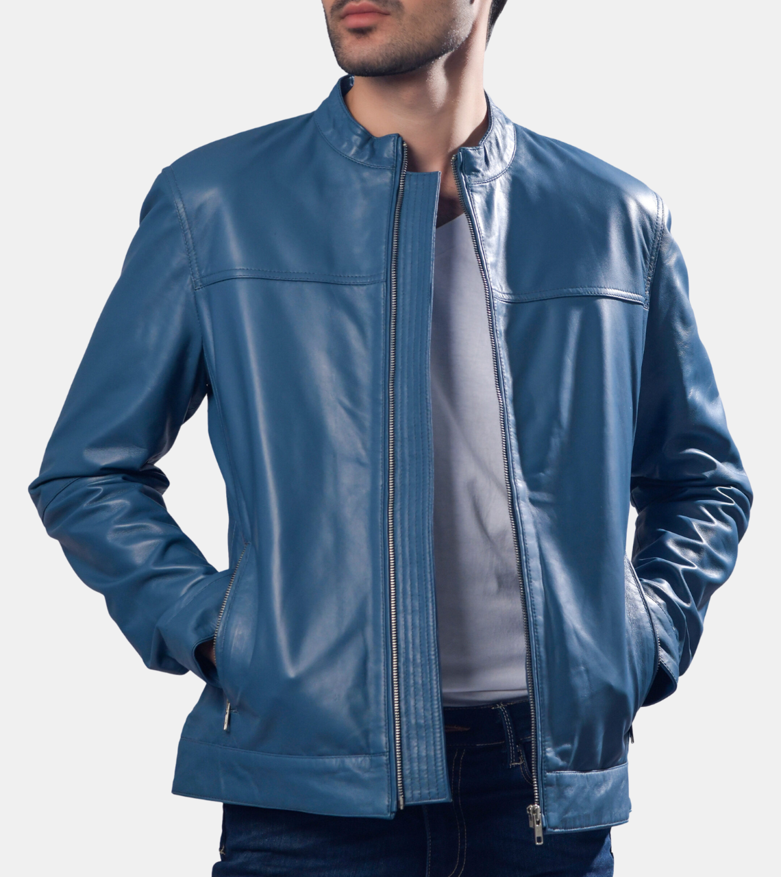  Kalvae Men's Blue Leather Jacket 