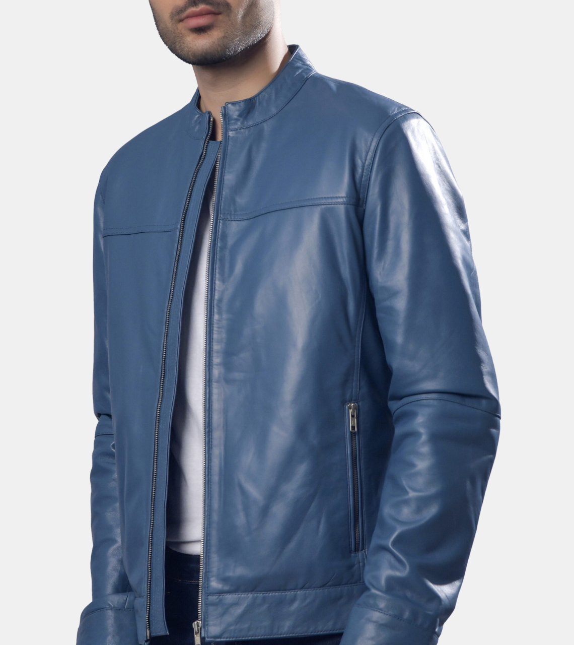  Kalvae Blue Leather Jacket For Men's