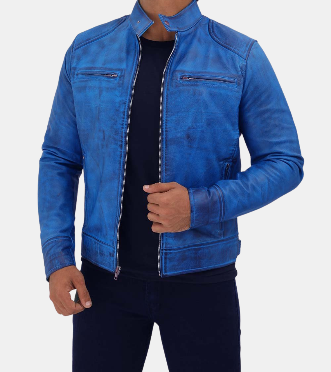 Conrad Men's Sapphire Distressed Leather Jacket