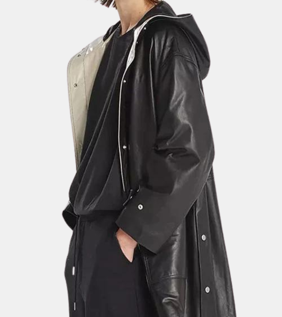 Camden Hooded Black Leather Coat For Women's