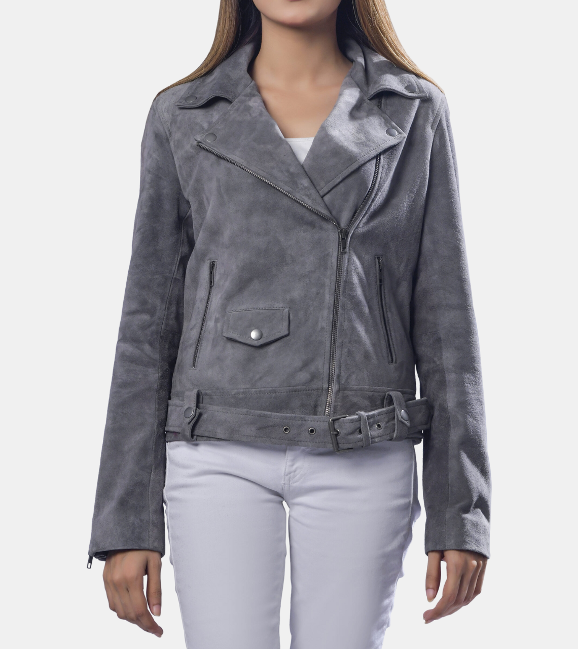 Redford Women's Grey Suede Leather Jacket