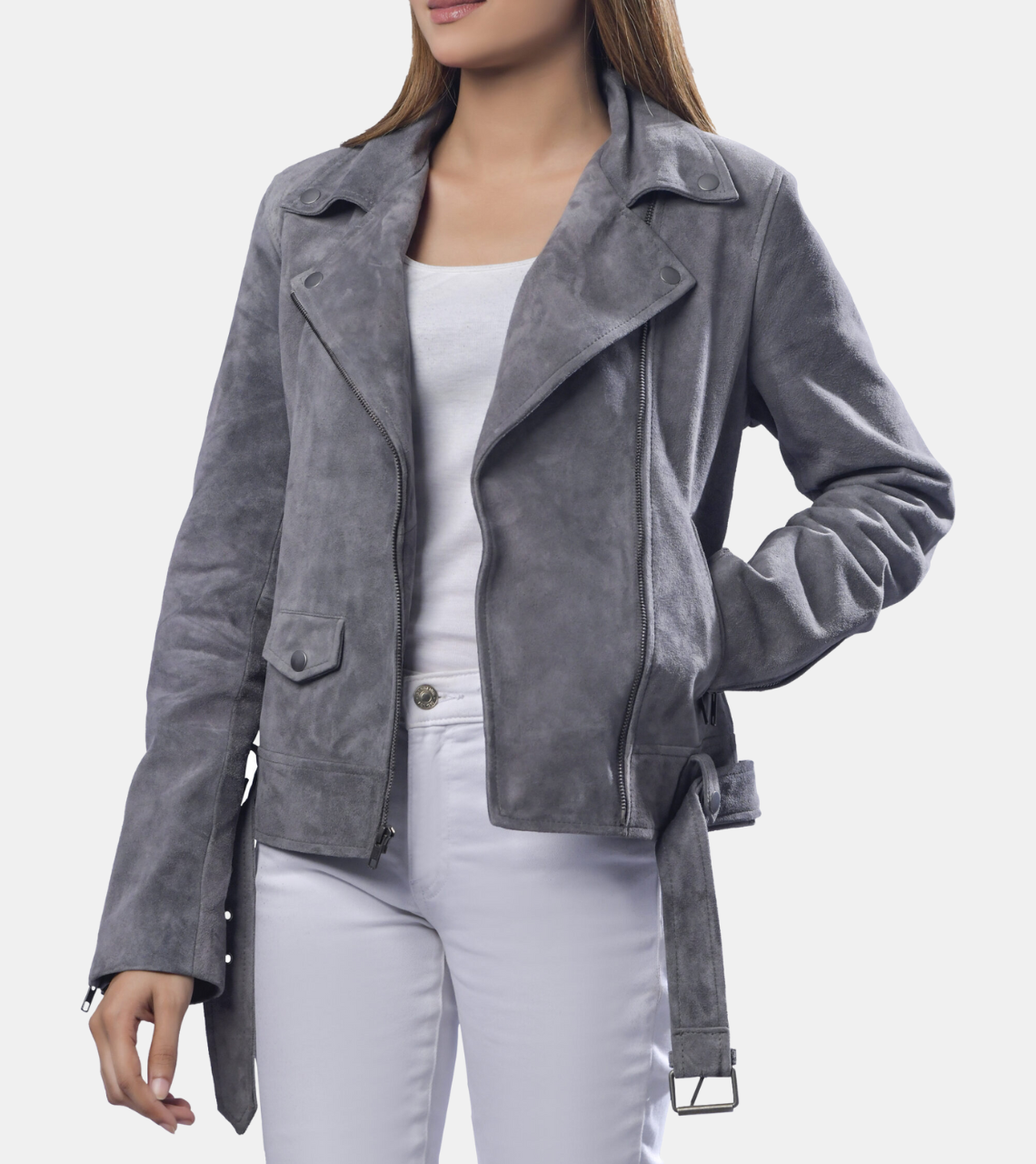 Redford Women's Grey Suede Leather Jacket