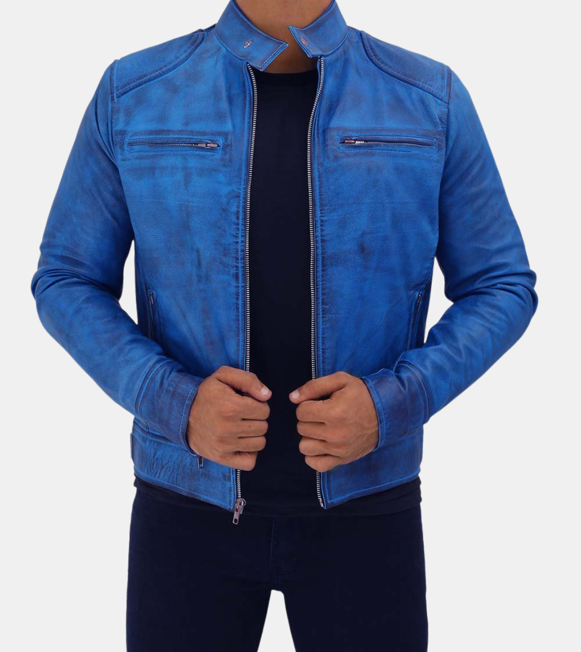 Conrad Men's Sapphire Distressed Leather Jacket