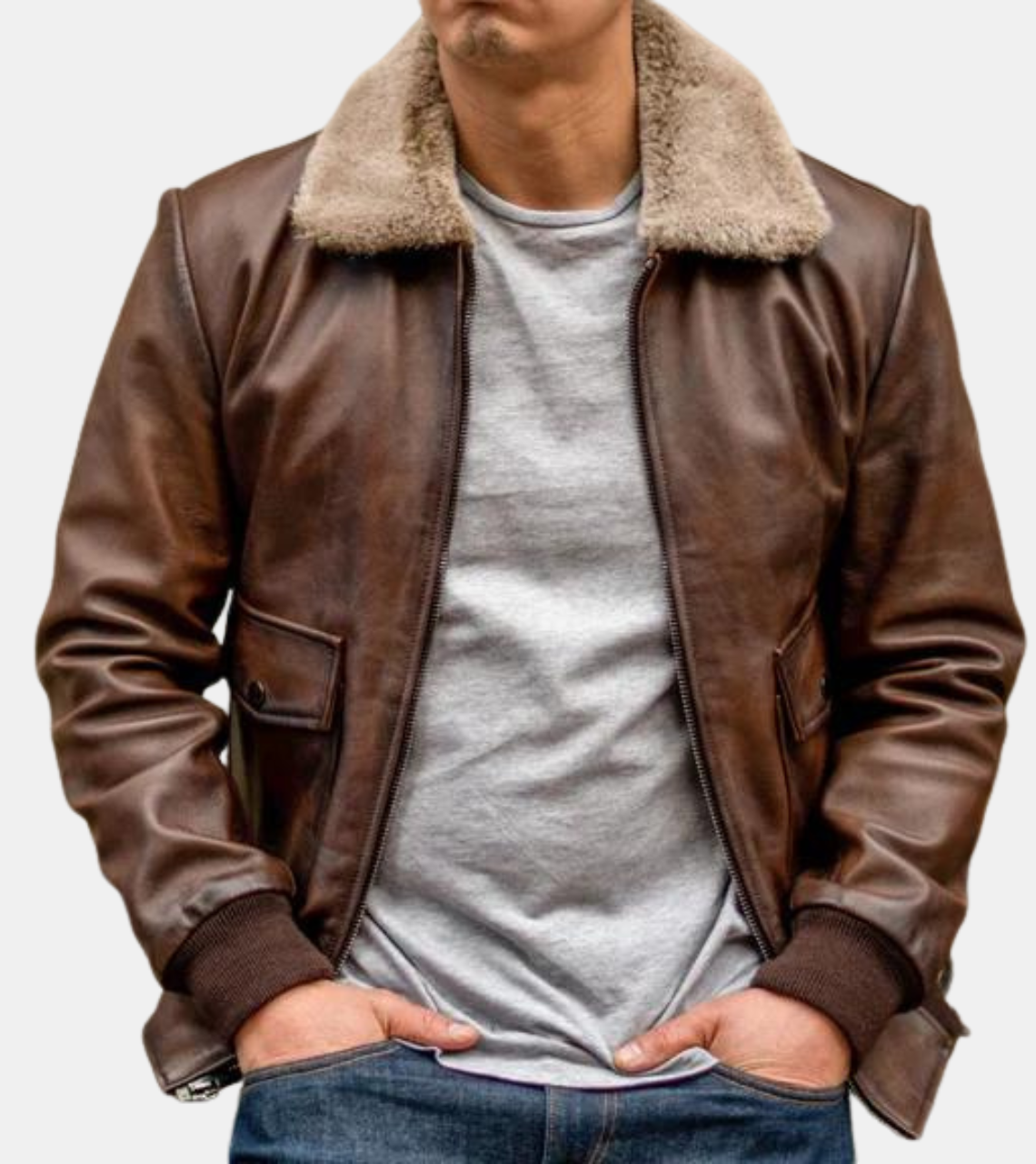 Raven Men's Brown Bomber Leather Jacket