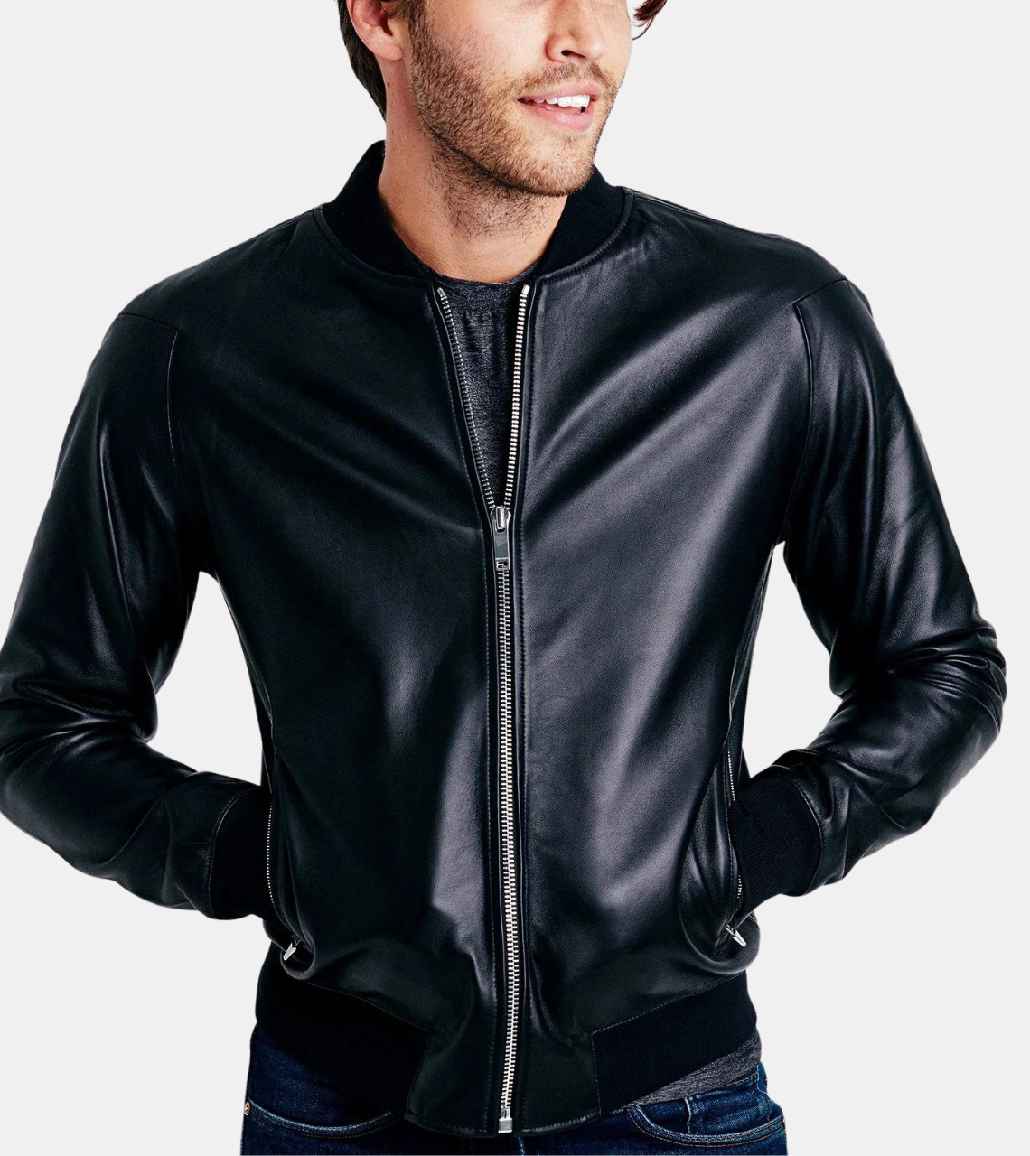 Men's Black Bomber Leather Jacket