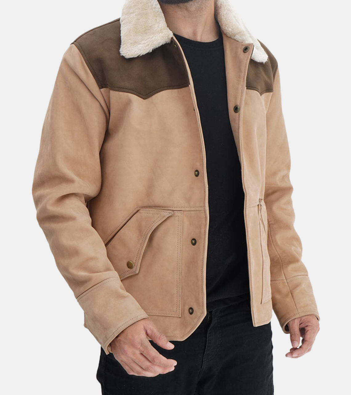 Crusoe Men's Suede Beige Leather Jacket