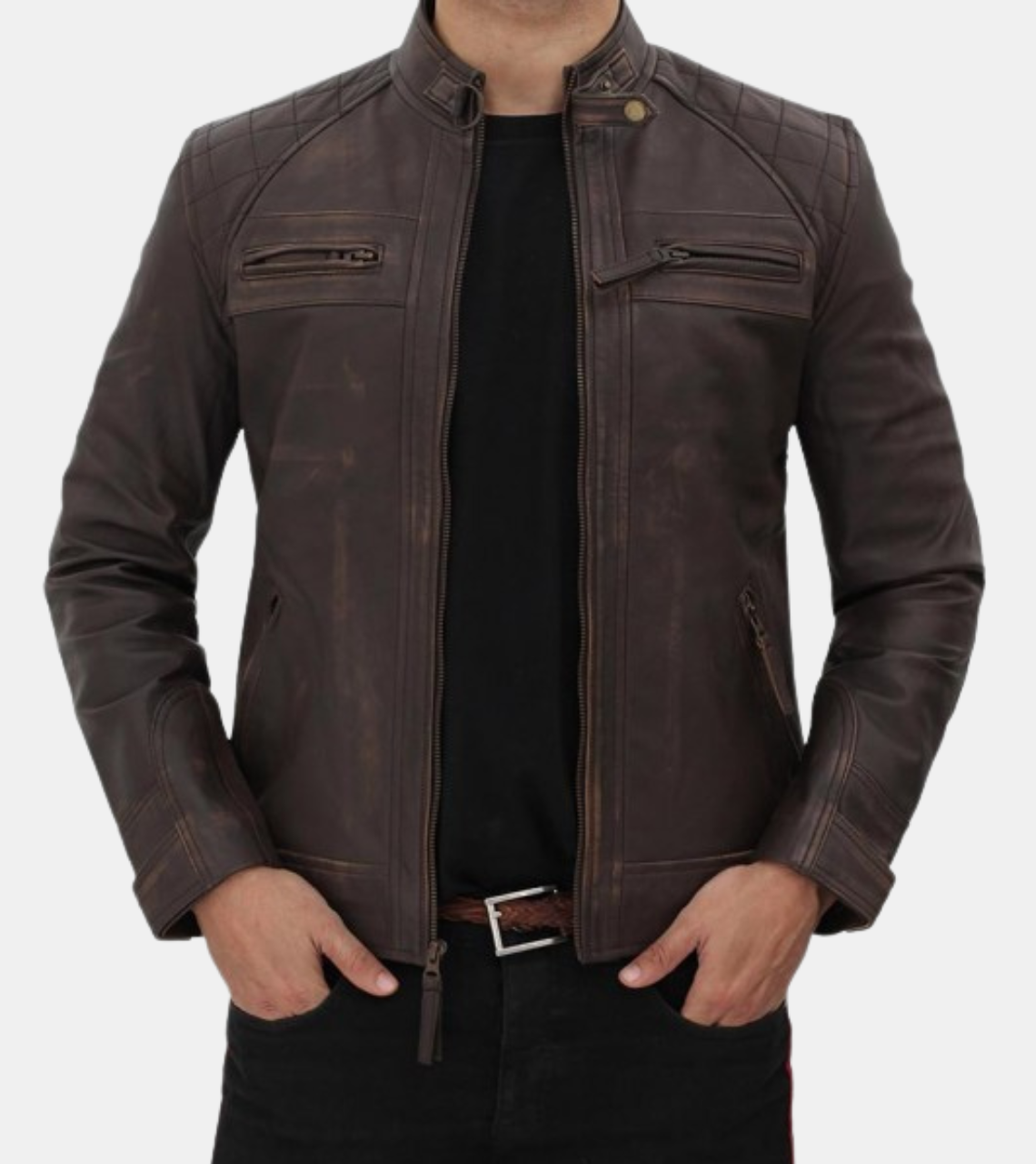 Amias Men's Brown Distressed Leather Jacket