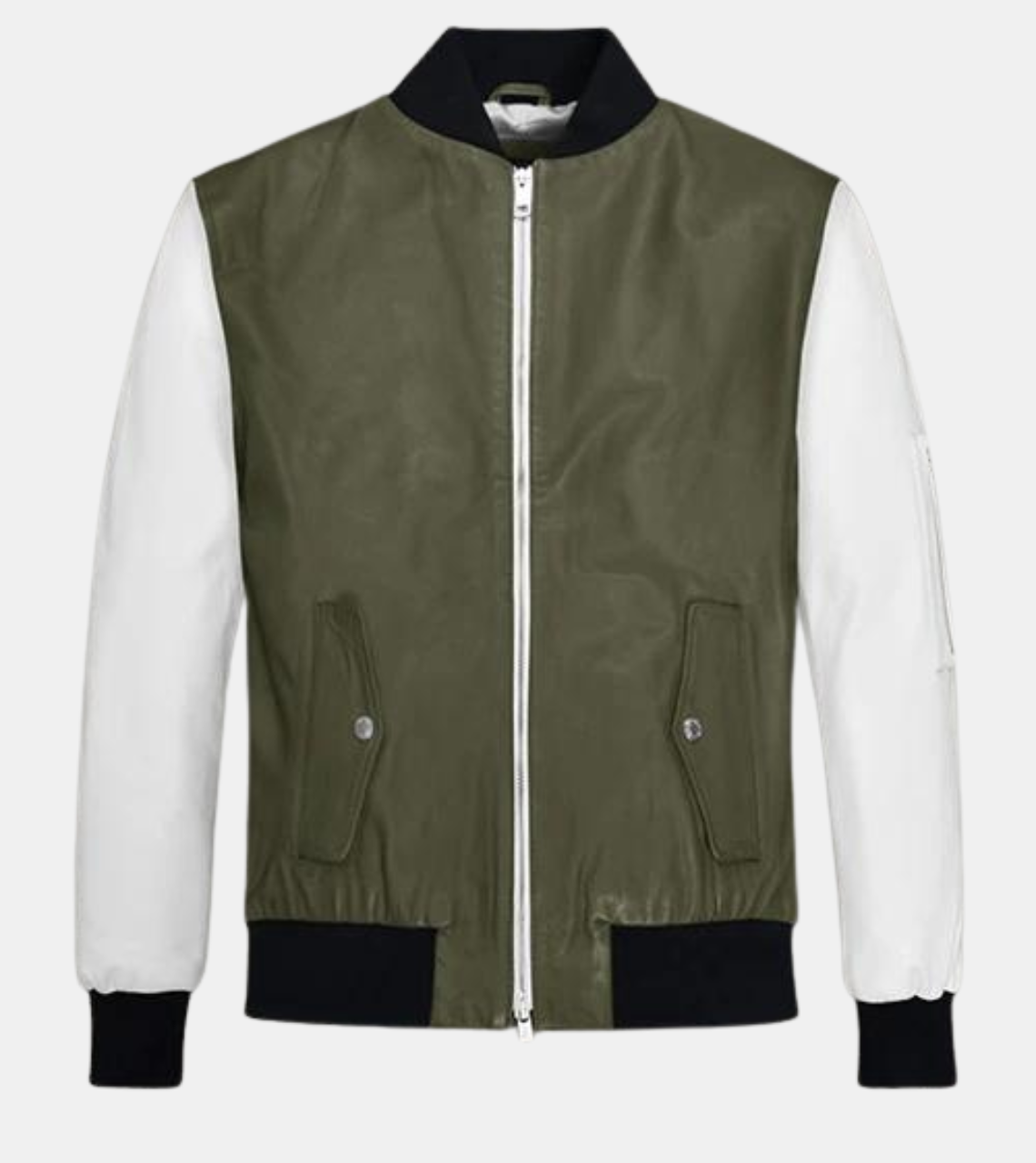 Quinlan Men's Green Bomber Varsity Leather Jacket