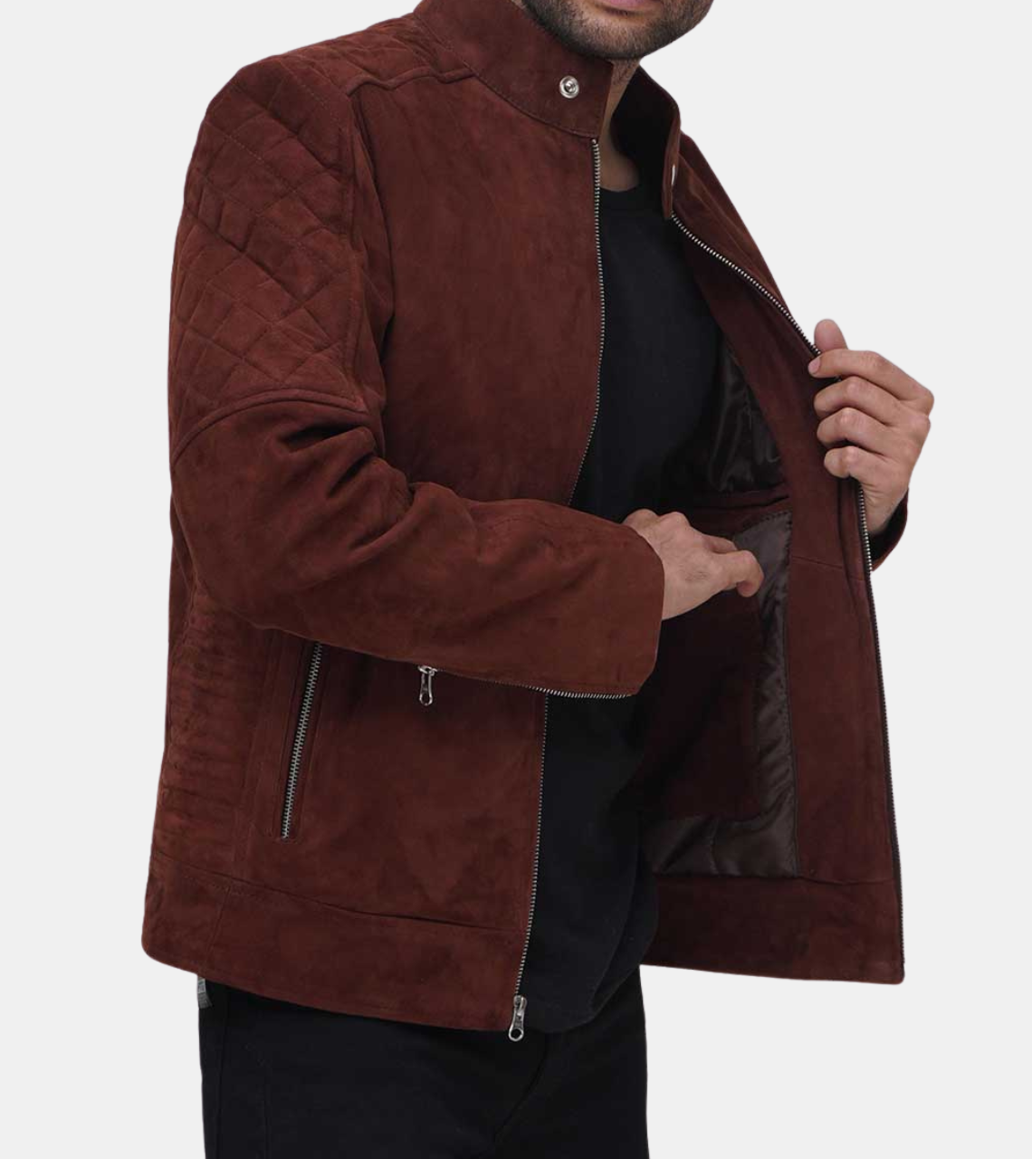 Baire Men's Brown Quilted Suede Leather Jacket