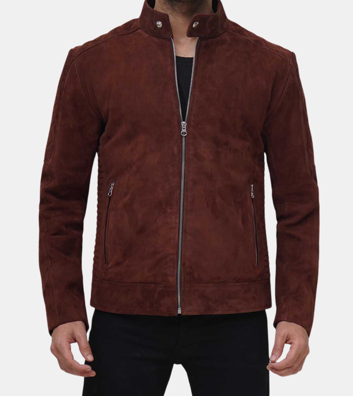 Baire Men's Brown Quilted Suede Leather Jacket