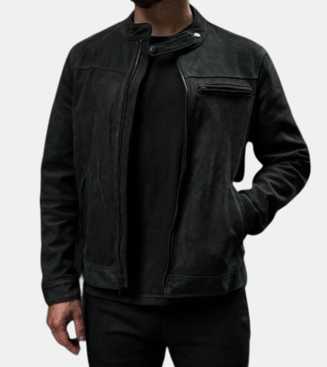 Fender Men's Distressed Black Leather Jacket