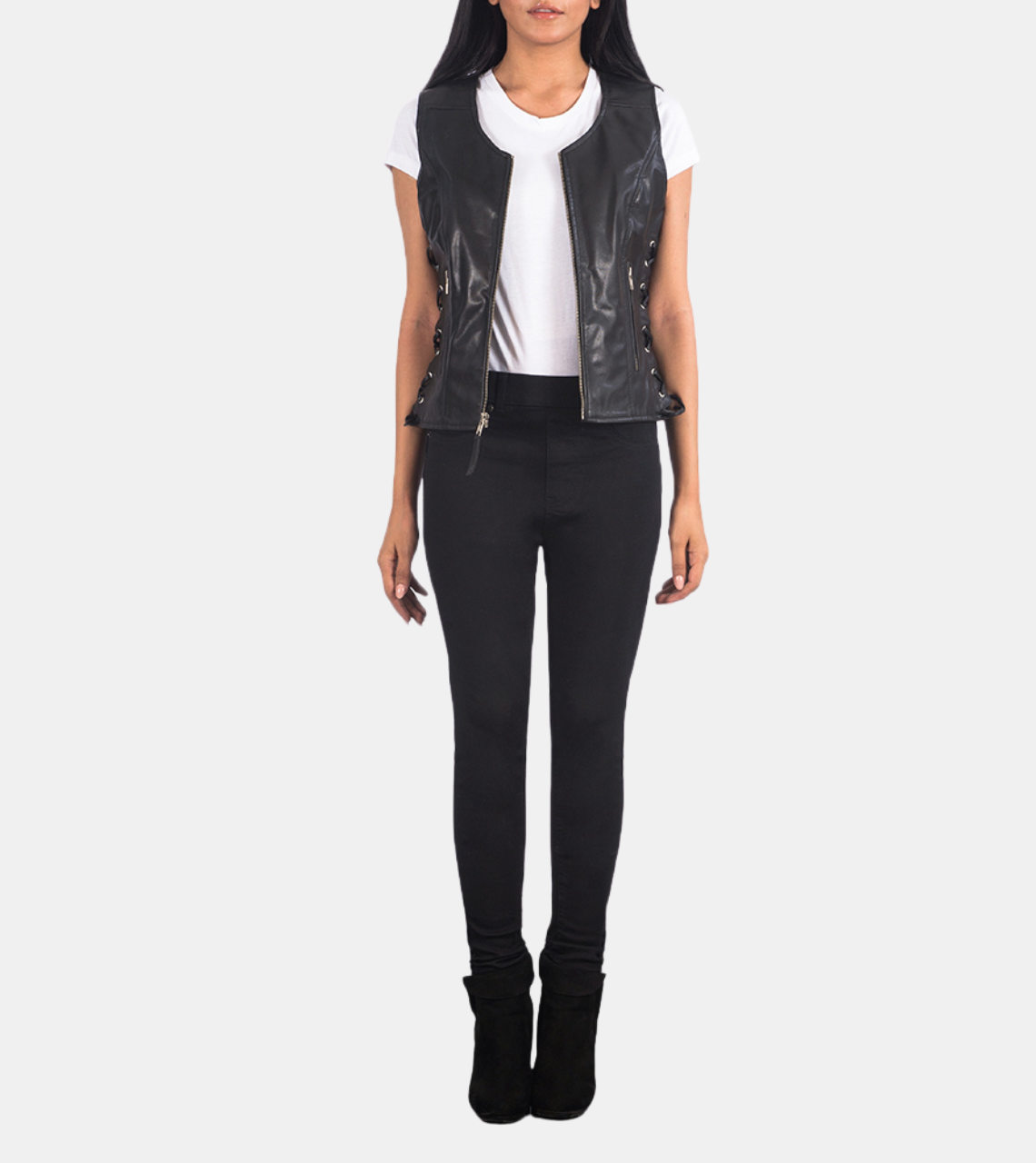  Women's Black Leather Vest