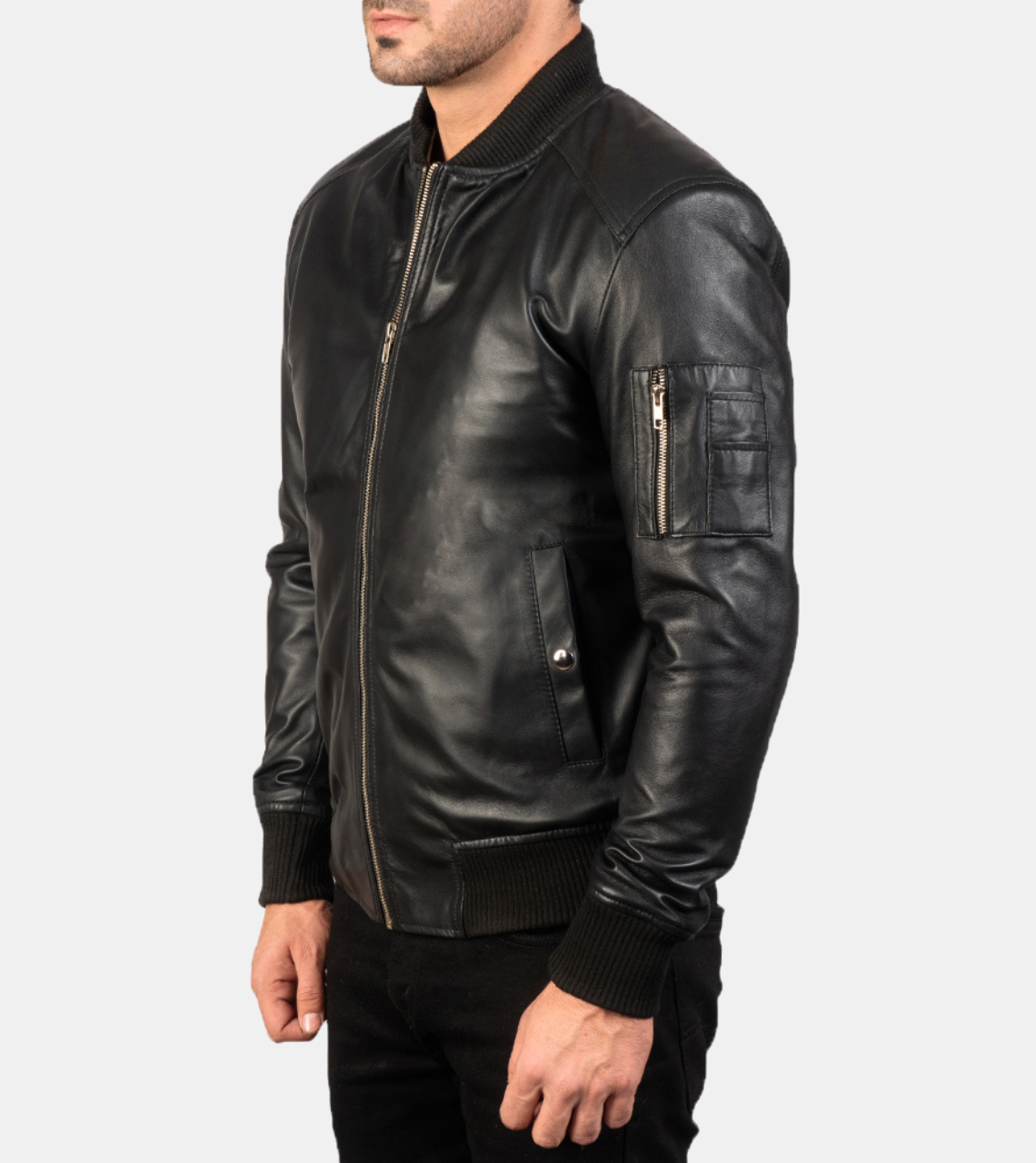  Black Bomber Leather Jacket