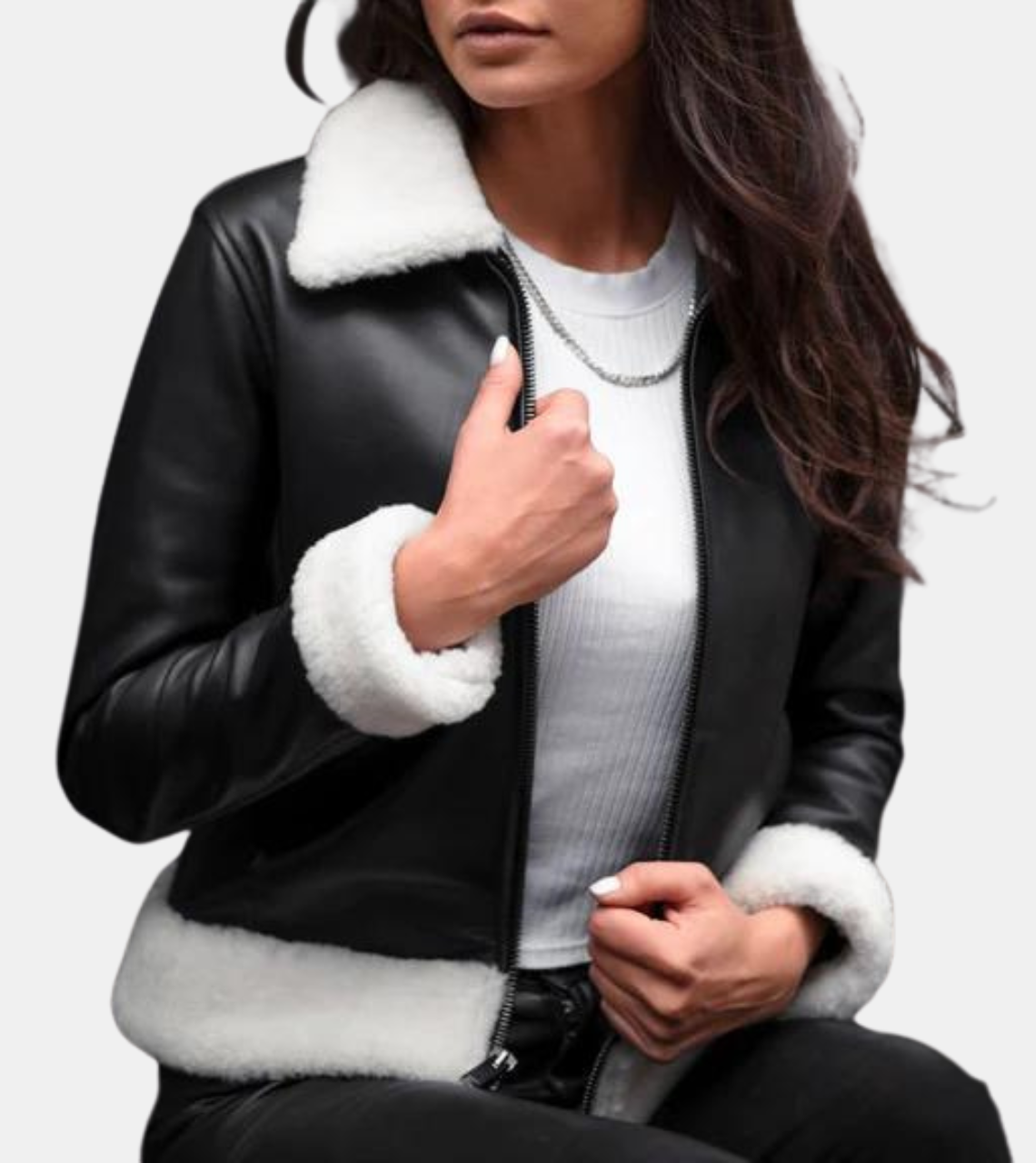 Women's Black Shearling Leather Jacket 