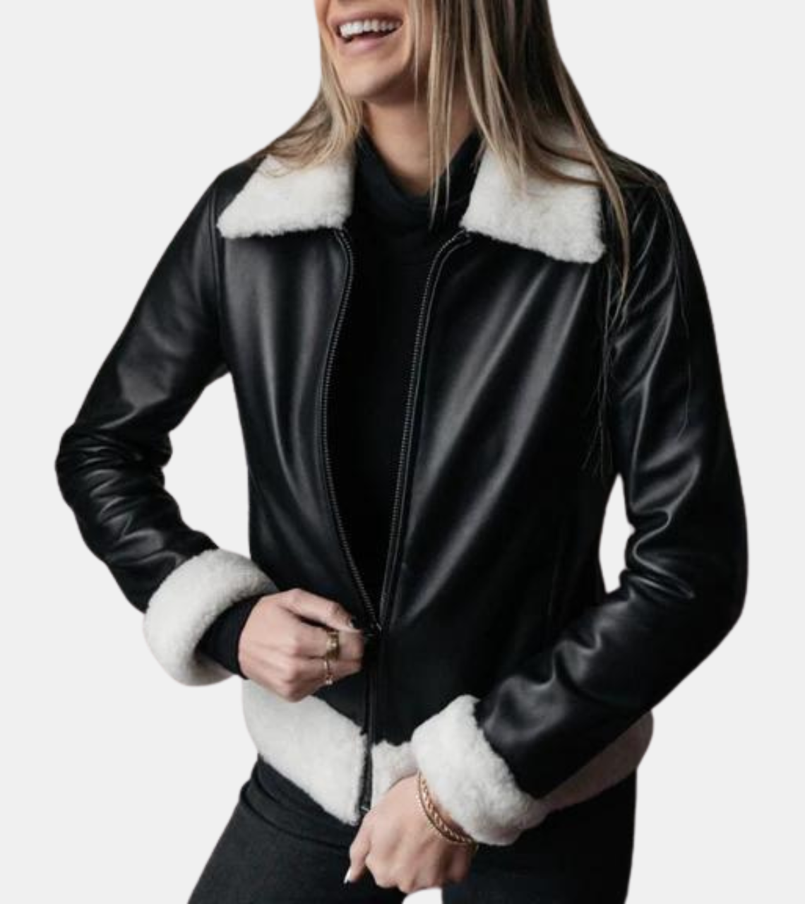  Diara Women's Black Shearling Leather Jacket 