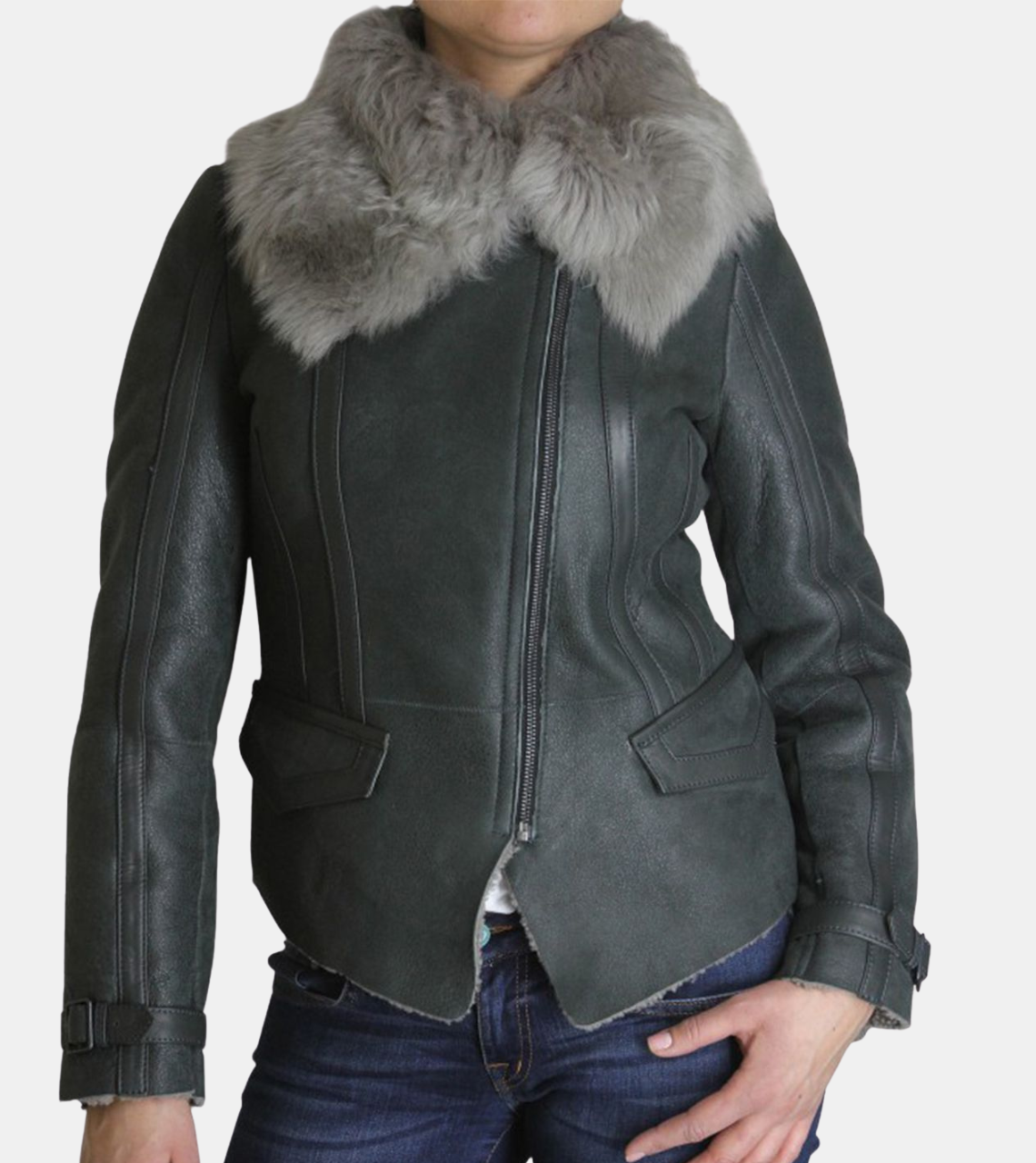 Greer Women's Grey Shearling Leather Jacket