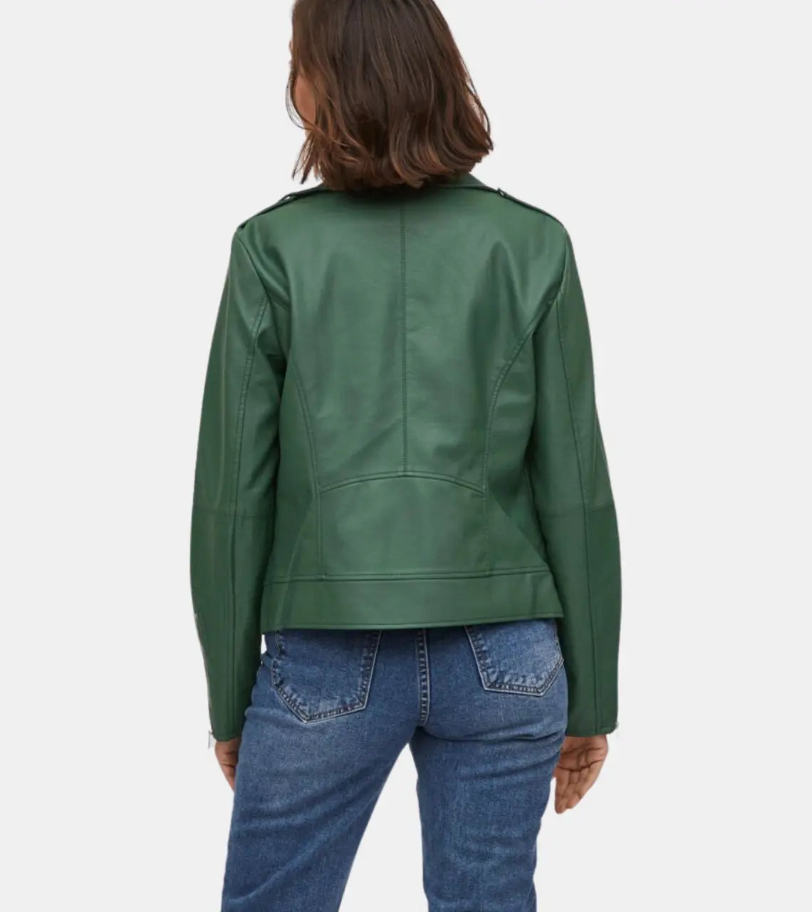 Green Biker Leather Jacket Back