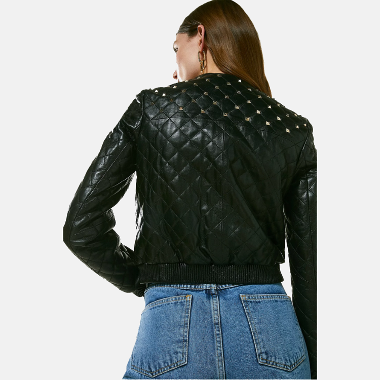 Dark Green Bomber Leather Jacket for women