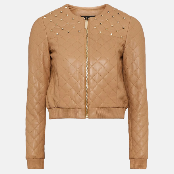 Tan beige Bomber Leather Jacket for women